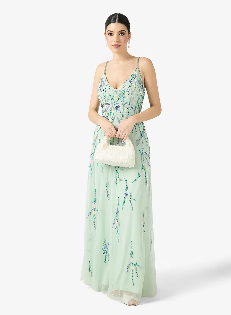 Floral Embroidered Evening Dress